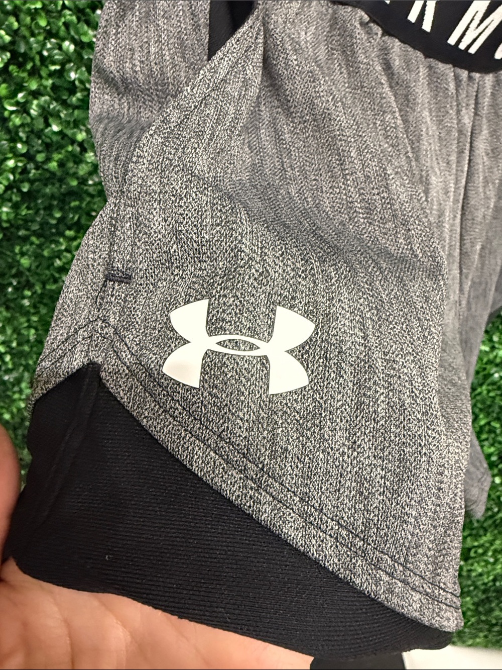 Under Armour Women's Heather Gray Athletic Shorts with Black Waistband - Picture 4 of 6